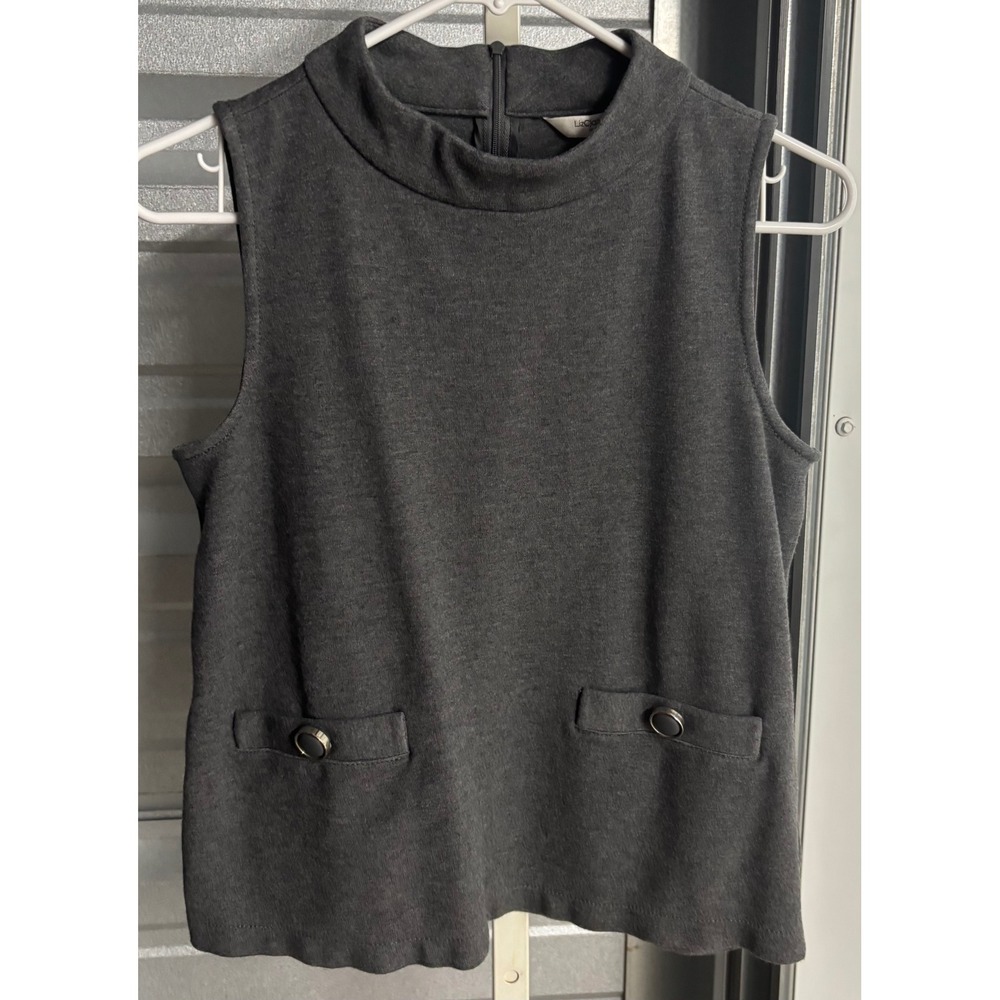 Liz Claiborne New York Gray Sleeveless Mock Neck Top Faux Pockets